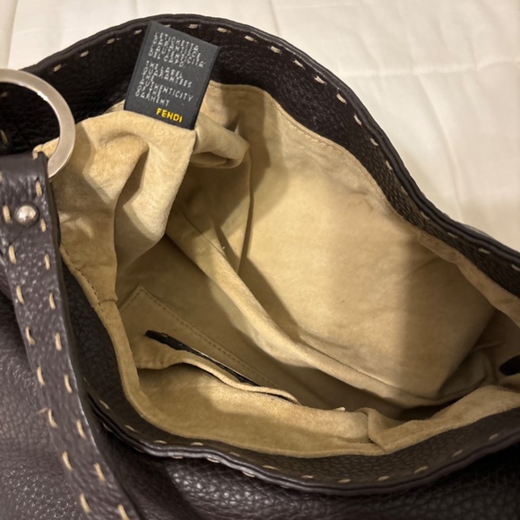 Auth Fendi Black Selleria Chef Leather Baguette Preloved Shoulder Bag Whipstitch - Picture 4 of 5